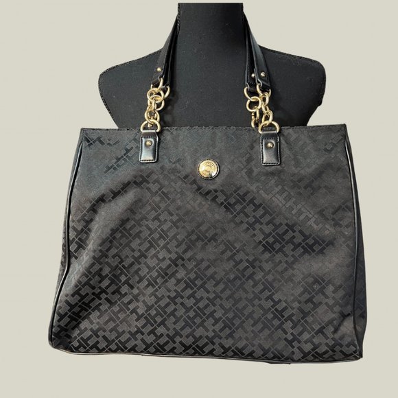 Tommy Hilfiger Black Tote  - NEW - 3 compartments LR0187-8 - Picture 1 of 9